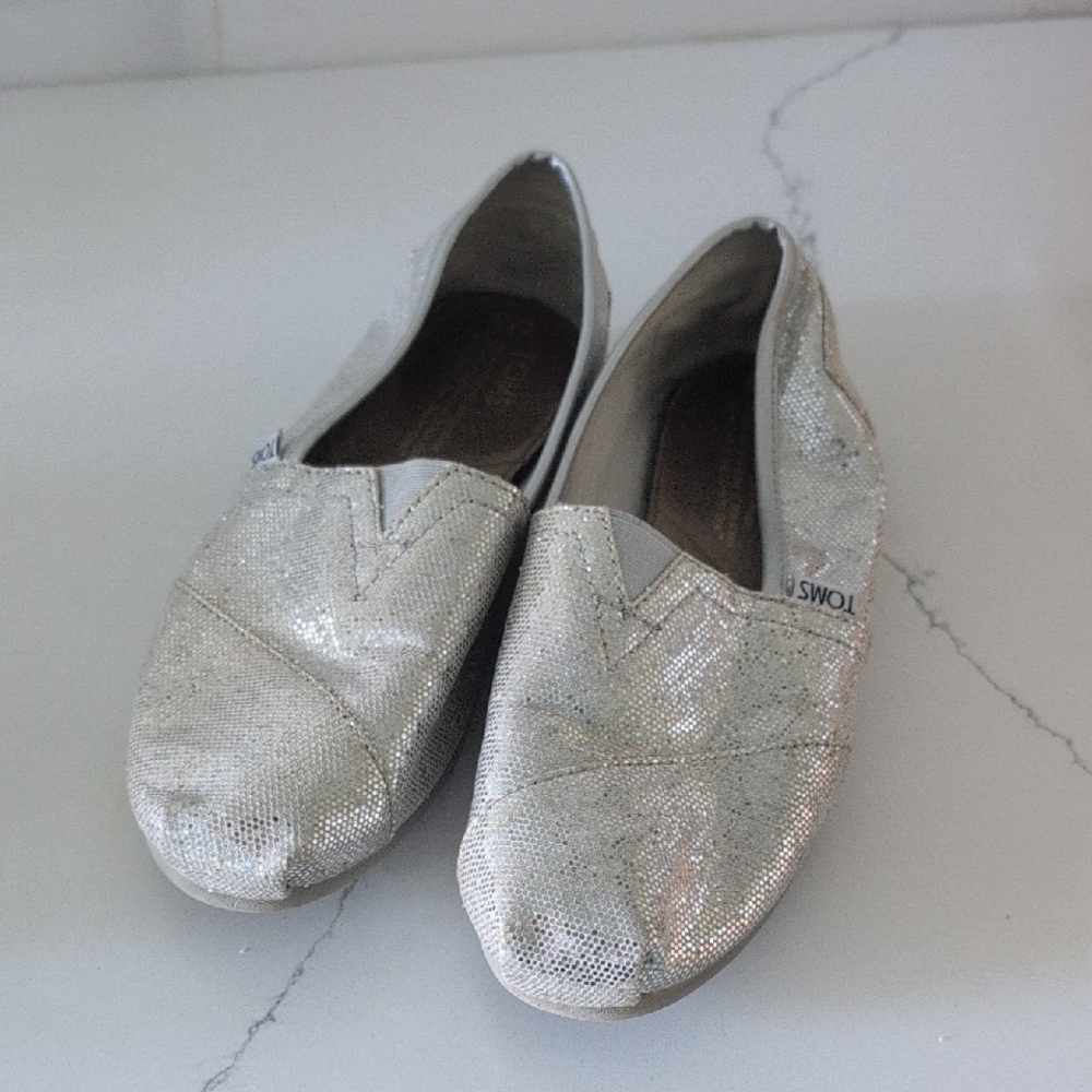 TOMS Shimmering Silver Moccasins